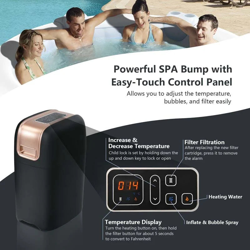 4-Person Inflatable Hot Tub Spa - 108 Bubble Jets, 2240W Heated Blow-Up Pool with Cover, Pump & Filter
