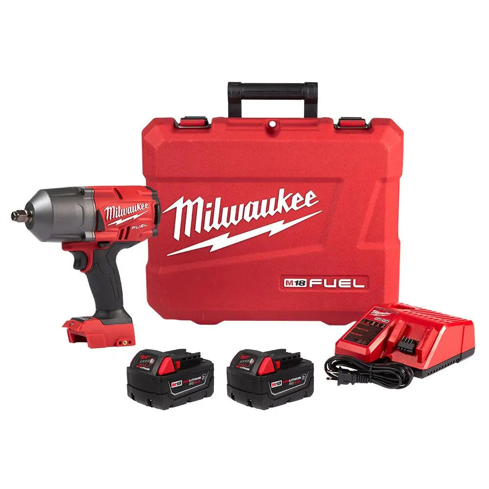 Milwaukee M18 FUEL 1/2 inch high-torque impact wrench with friction ring and batteries