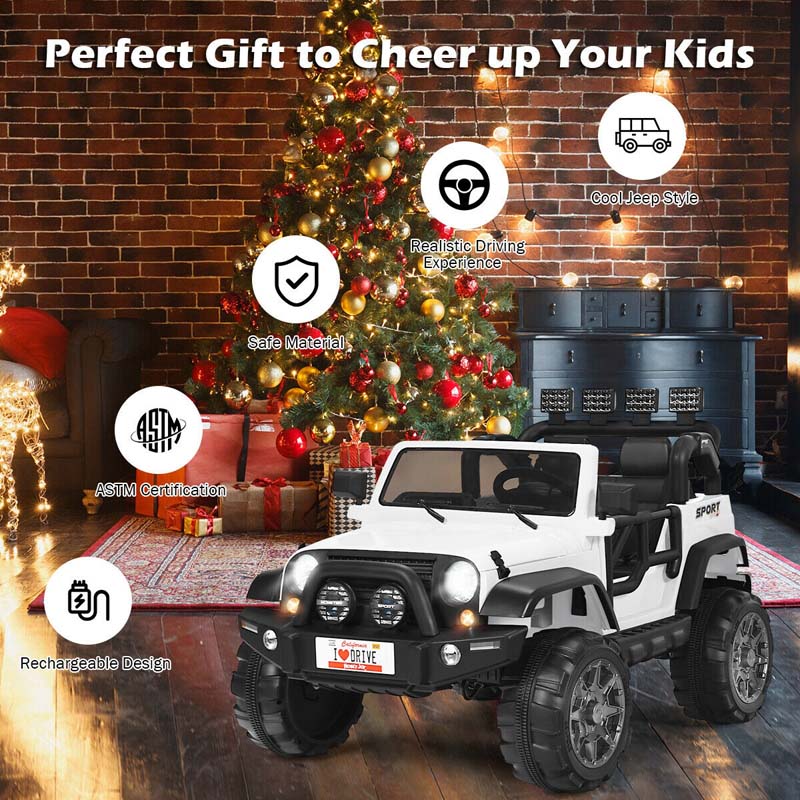 12V 2-Seater Kids Ride-On Truck with Remote Control, Storage, LED Lights and Music, Ages 3+