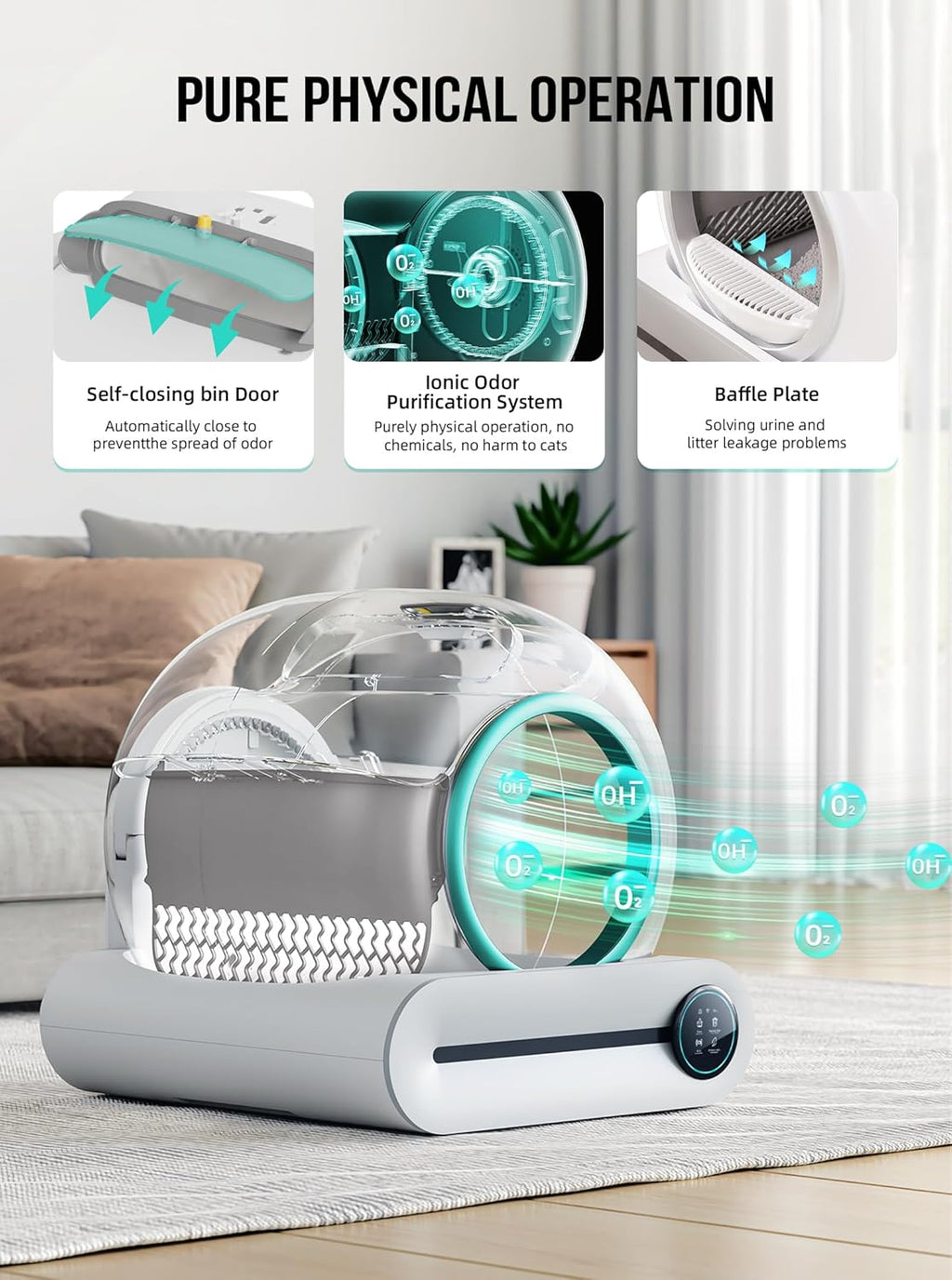 EXPEDMAN Self-Cleaning Cat Litter Box – 65L + 9L, App Control, Mat & Liners, Grey