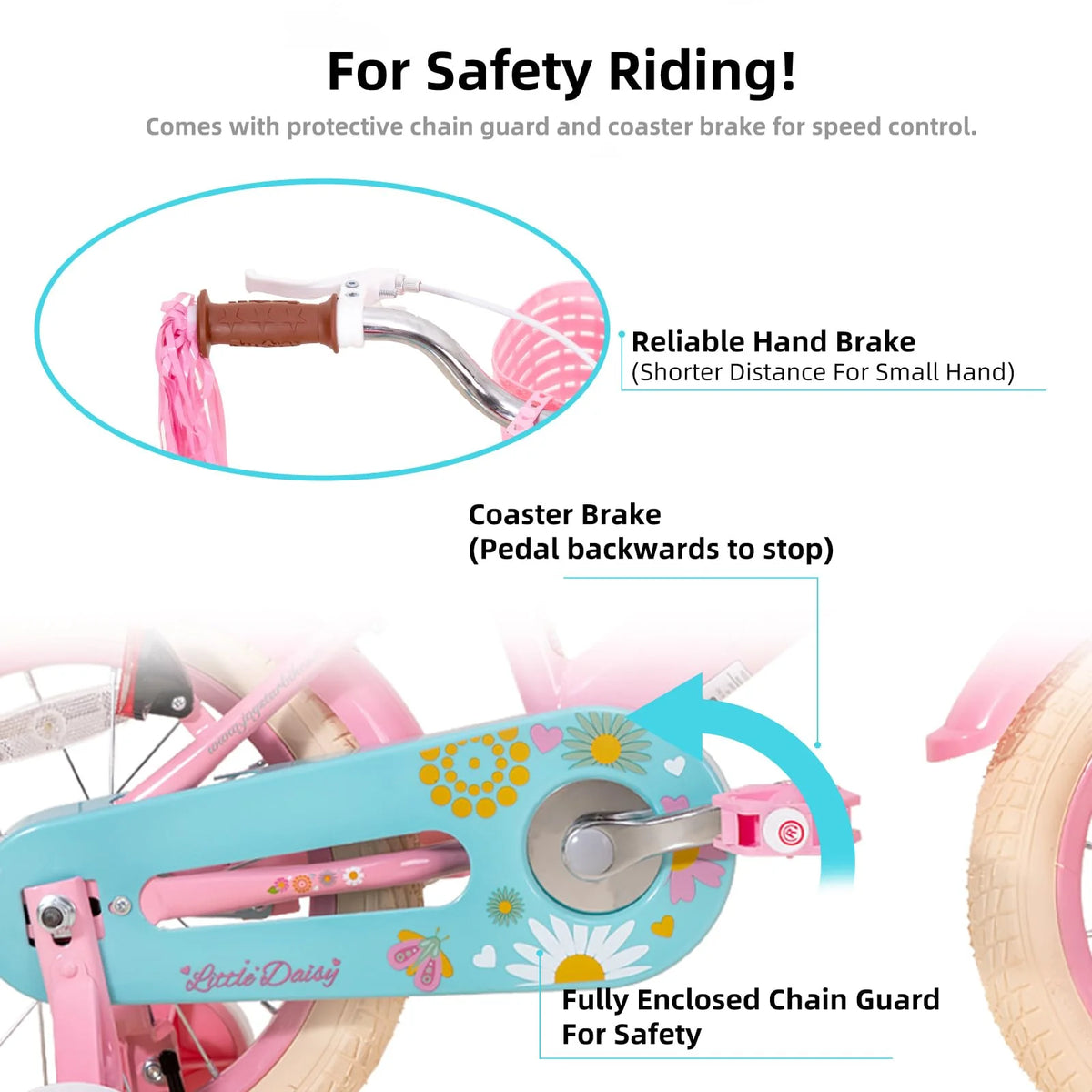 JOYSTAR Little Daisy 14 Inch Girls' Bike – Pink Kids' Bike with Training Wheels, Basket, Doll Seat & Bell