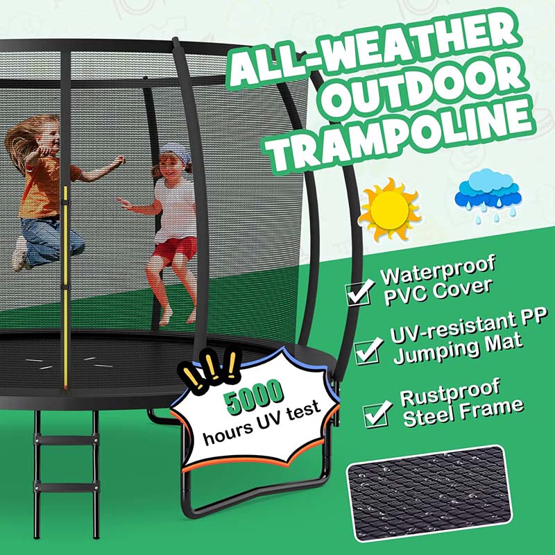 Outdoor Trampoline with Enclosure Net, Ladder & Safety Pad – 8/10/12 ft, ASTM Approved
