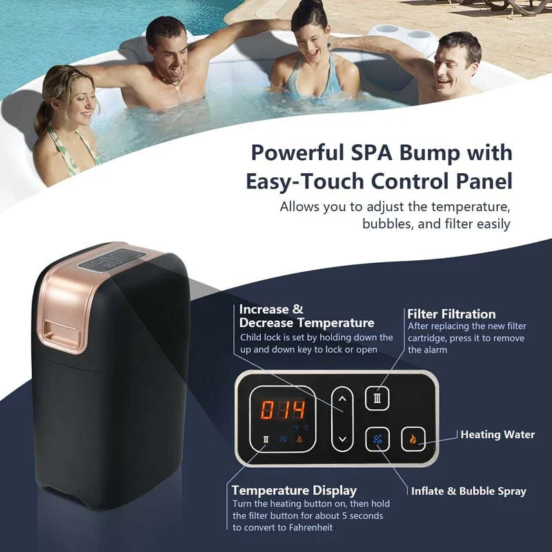 4-Person Inflatable Hot Tub Spa - 108 Bubble Jets, 2240W Heated Blow-Up Pool with Cover, Pump & Filter