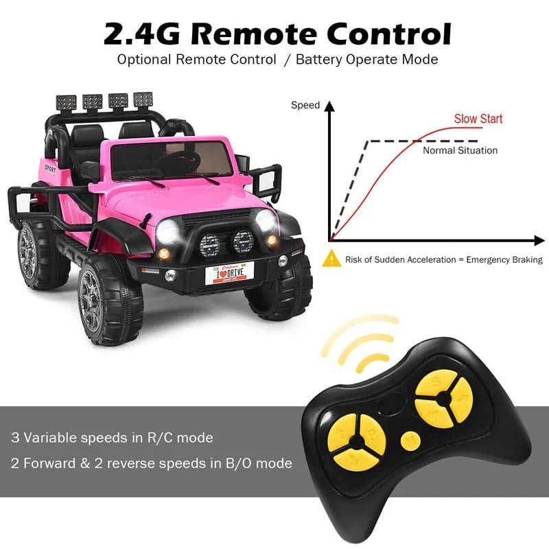 12V 2-Seater Kids Ride-On Truck with Remote Control, Storage, LED Lights and Music, Ages 3+