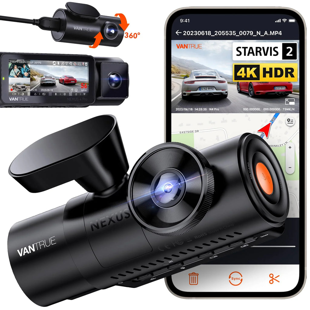 Vantrue N4 Pro 3-channel 4K WiFi dash cam with front, cabin and rear cameras