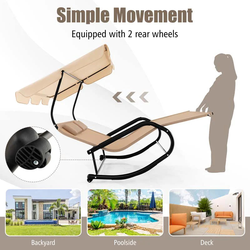 2-Person Patio Hammock Swing Bed – Extra Large Outdoor Rocking Chaise Lounge with Canopy & Wheels