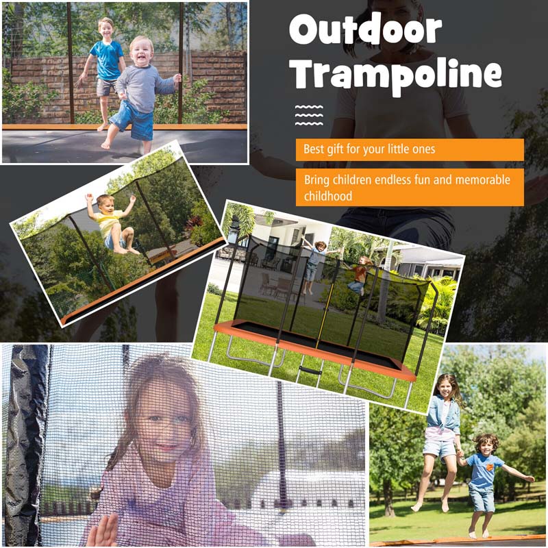 8 x 14 ft Rectangular Trampoline with Safety Enclosure Net & Ladder – ASTM Certified, Blue
