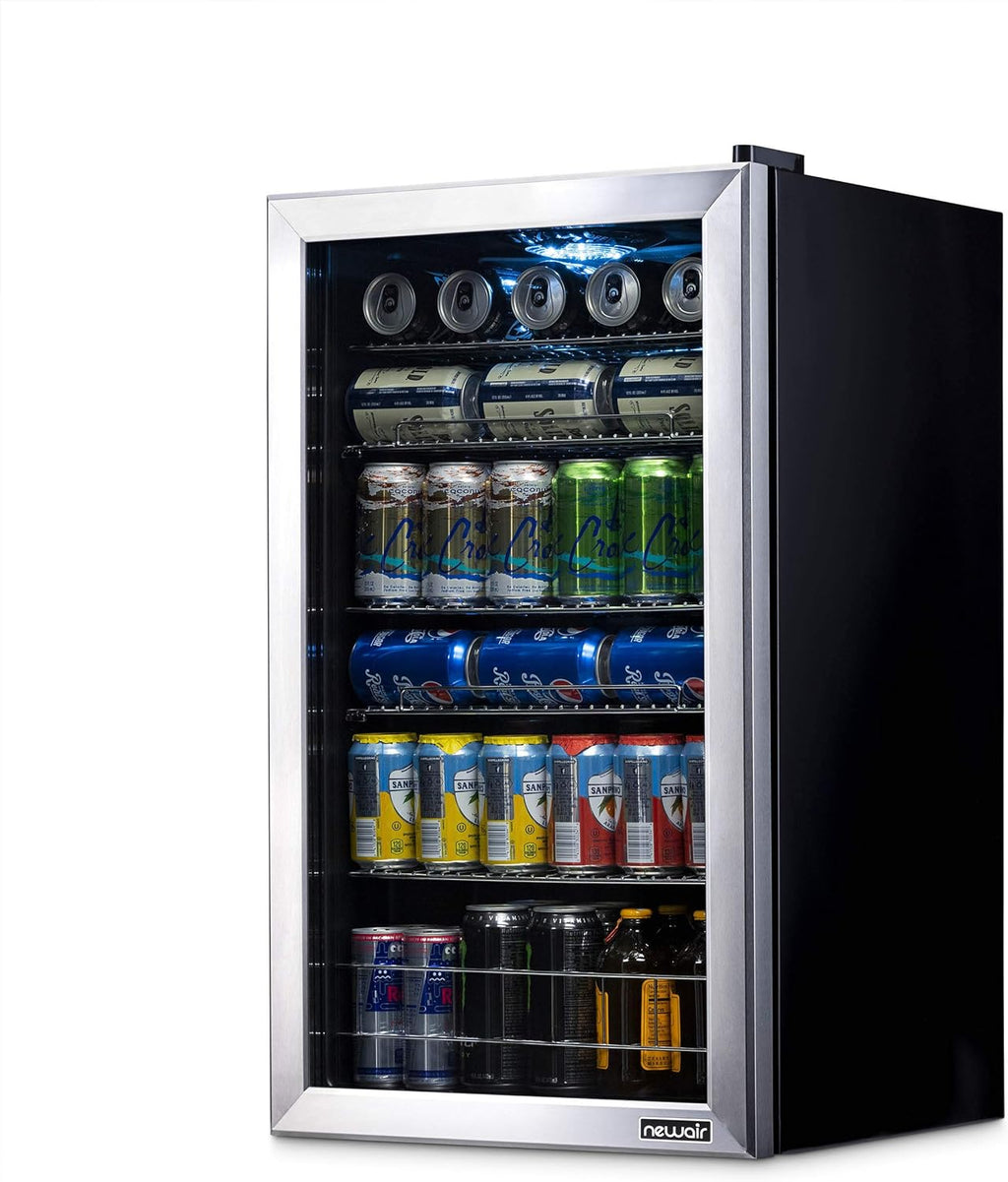 NewAir 126 Can Beverage Refrigerator – Freestanding Mini Fridge, Glass Door, LED, 7 Settings