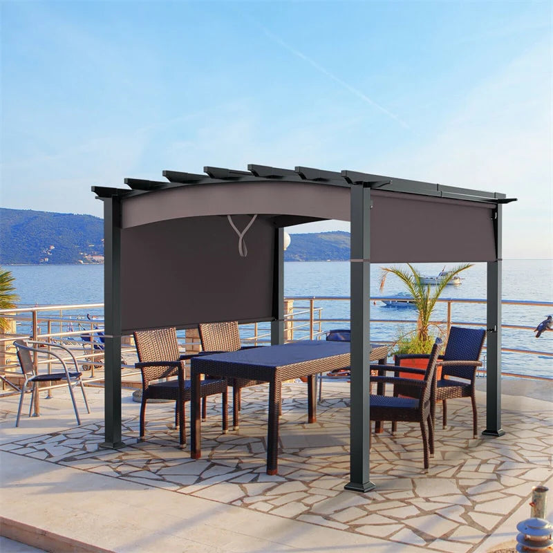 10 x 10 ft Heavy-Duty Steel Pergola with 3 Retractable Canopies – Outdoor Sun Shade for Deck, Garden & Patio