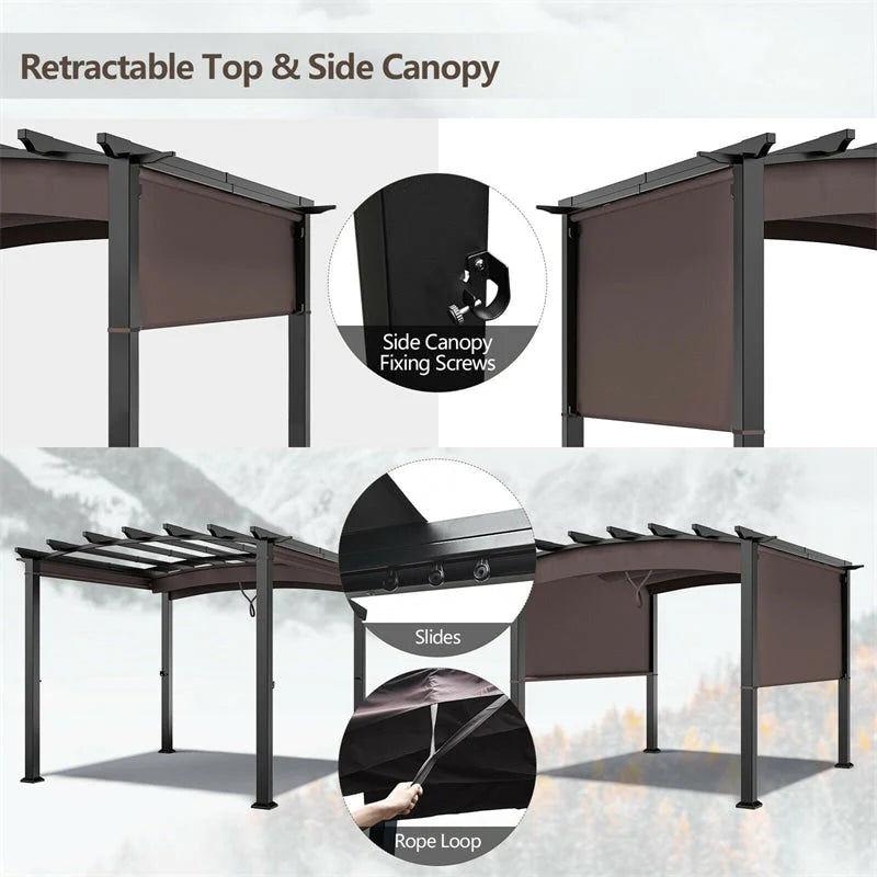10 x 10 ft Heavy-Duty Steel Pergola with 3 Retractable Canopies – Outdoor Sun Shade for Deck, Garden & Patio