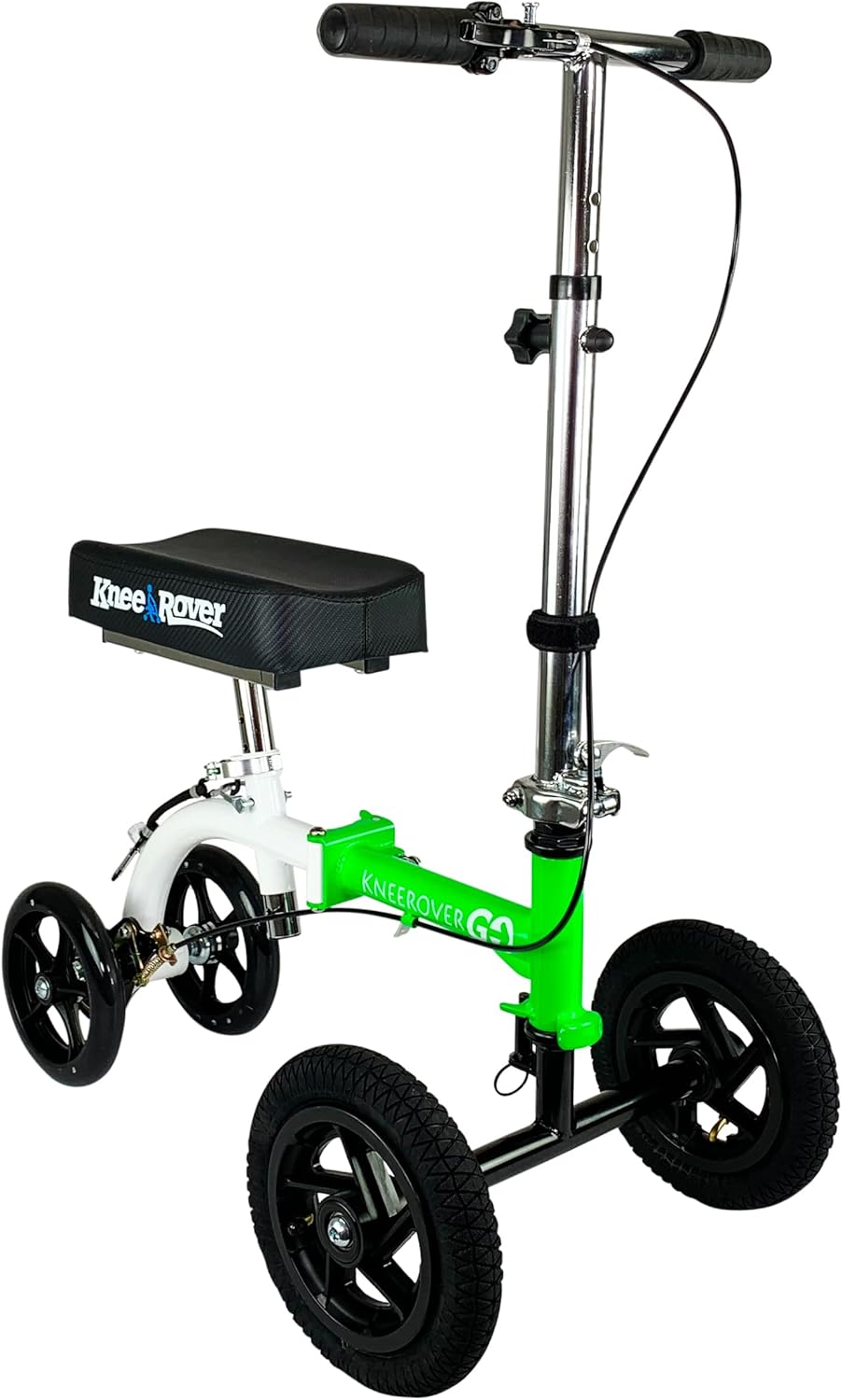 Green and white KneeRover GO HYBRID foldable all-terrain knee scooter