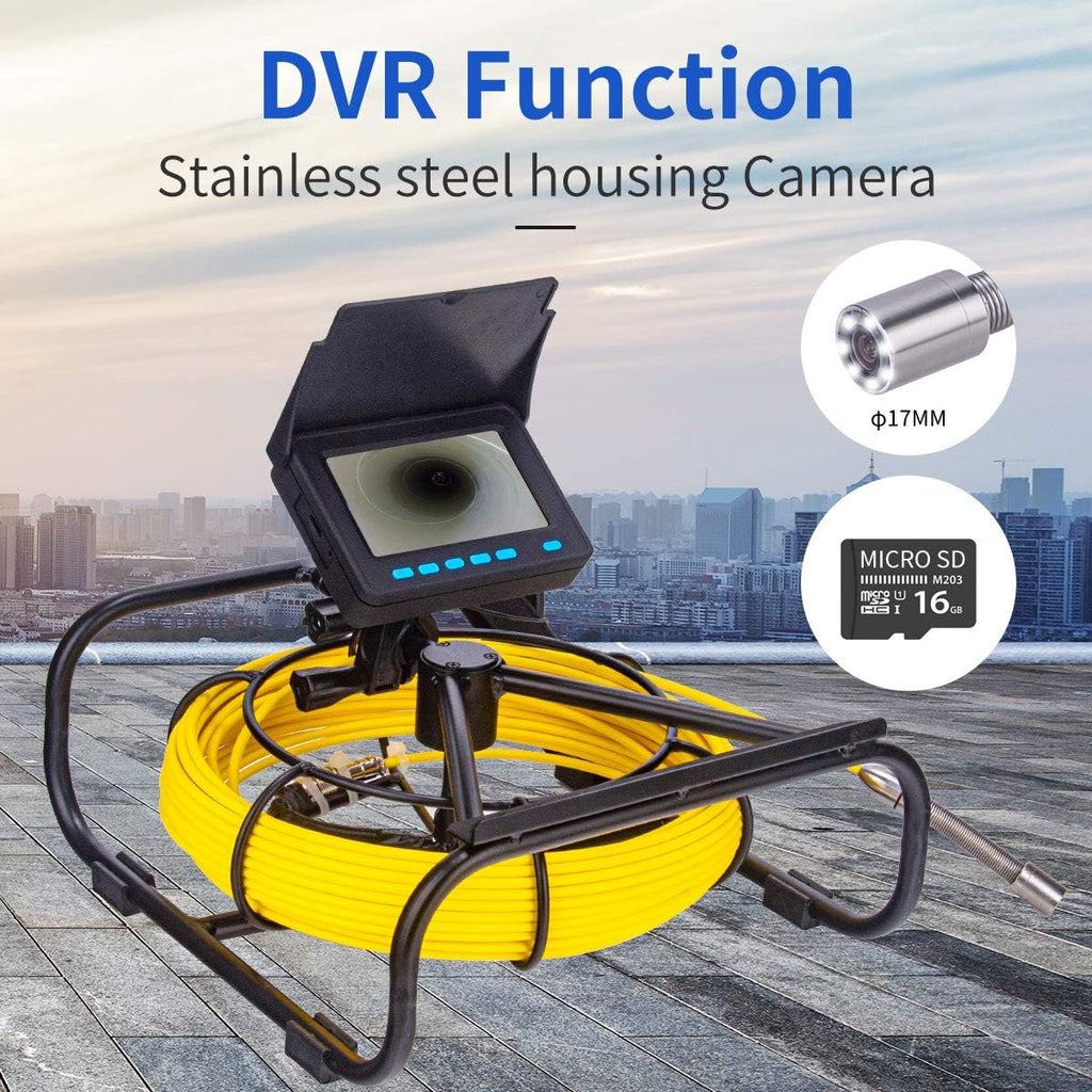 SYANSPAN Sewer Inspection Camera 100 ft, 17 mm IP68 Pipe Camera with 16GB DVR, 4.3 in Screen, 8500mAh Battery