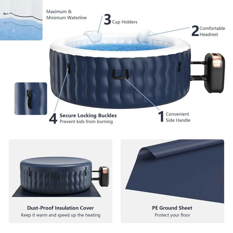 4-Person Inflatable Hot Tub Spa - 108 Bubble Jets, 2240W Heated Blow-Up Pool with Cover, Pump & Filter