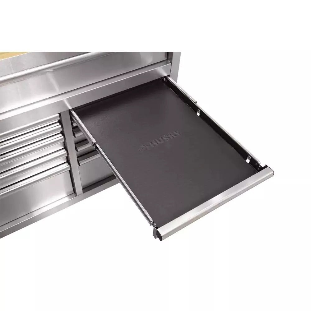 72 in. 18-Drawer Mobile Workbench with Solid Wood Top, 24 in. Deep Rolling Tool Cabinet, Stainless Steel