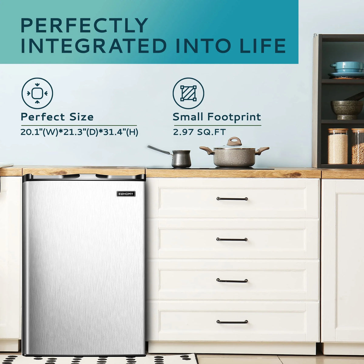 EUHOMY 3.0 cu ft Compact Upright Freezer – Single Door Mini Freezer, 7-Level Thermostat, Silver