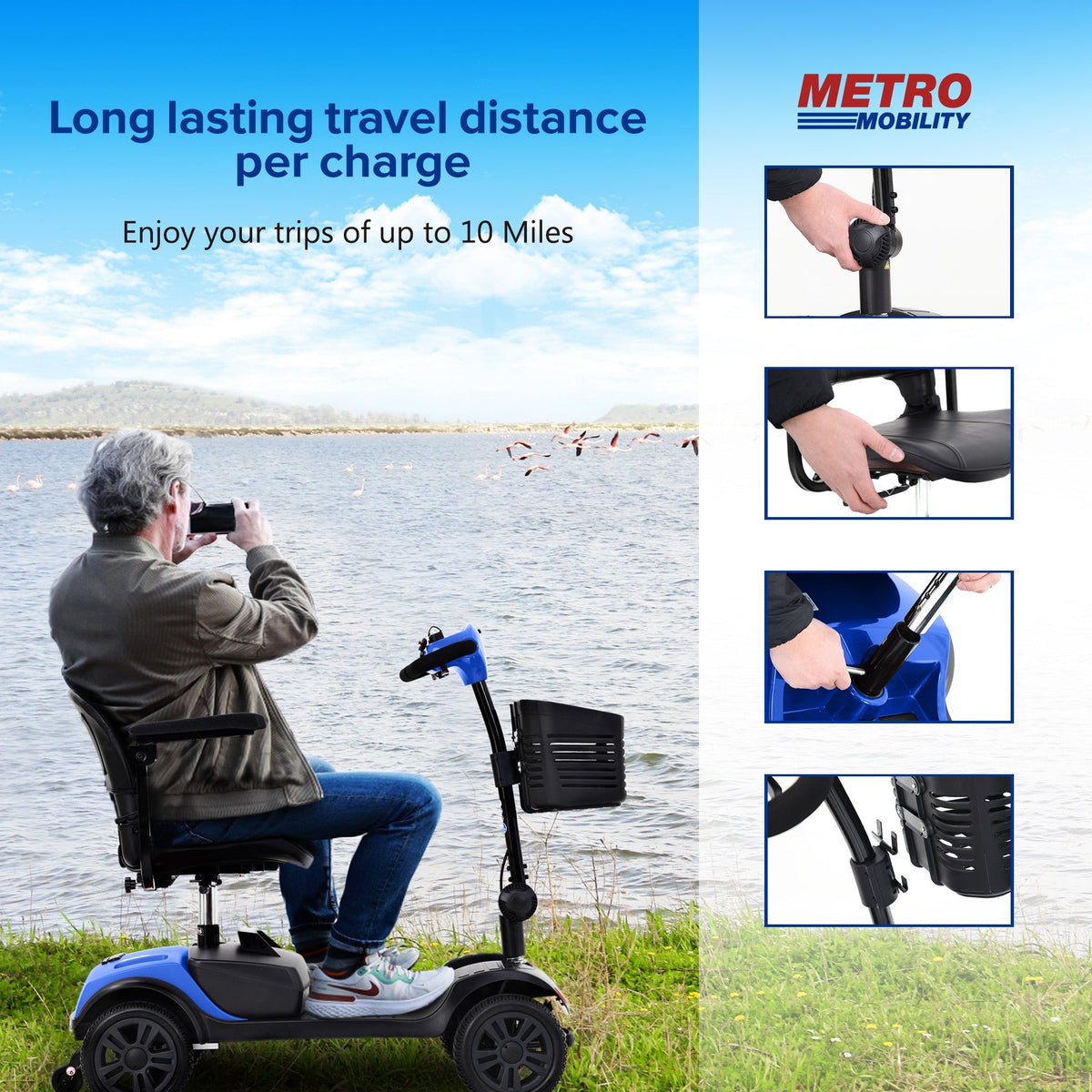 4-Wheel Mobility Scooter - Electric Travel Scooter with Swivel Seat, Anti-Tip Wheels, 265 lb Capacity, 15-25 Mile Range