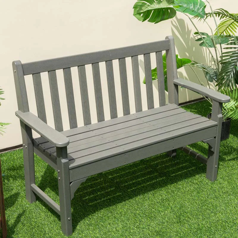 50 in All-Weather HDPE Garden Bench – 2-Person Outdoor Patio Loveseat, 705 lb Capacity (Grey)