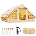 Cream 6-person inflatable Oxford glamping cabin tent with mesh windows