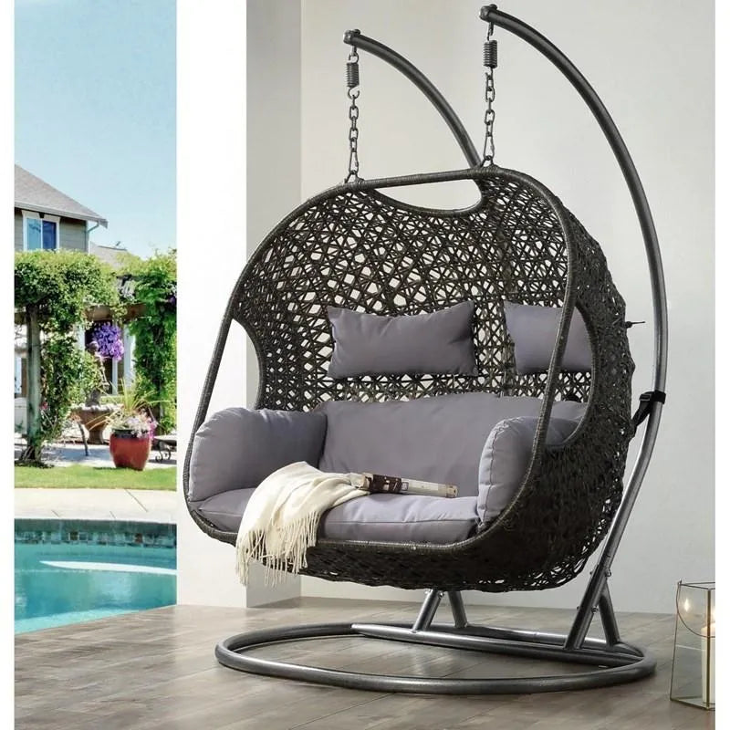 2026 Patio Egg Hanging Basket Swing Chair with Stand, Cushion Included