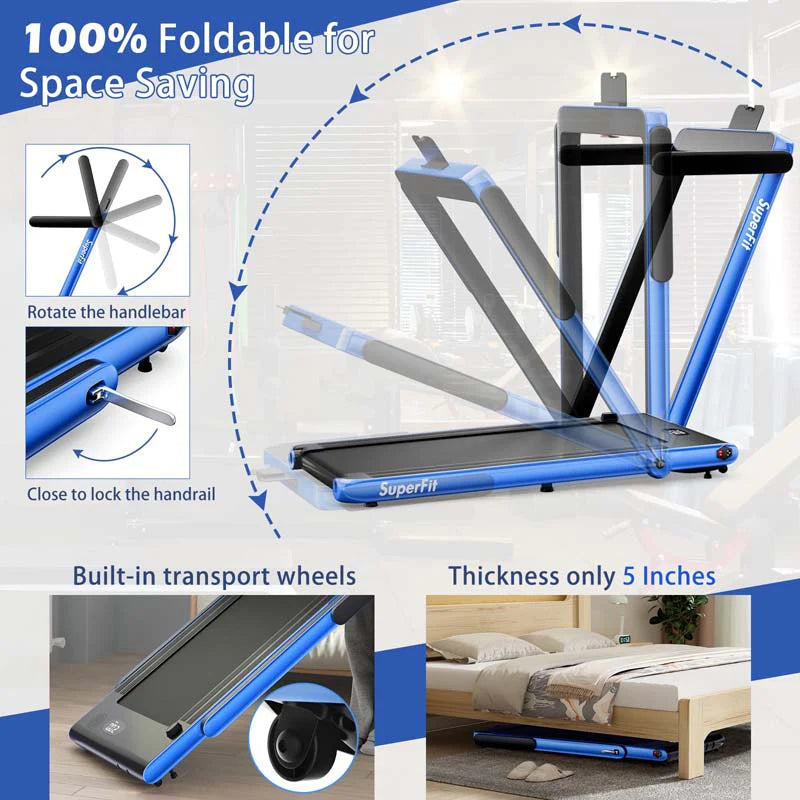 2-in-1 Folding Under Desk Treadmill – 2.25 HP, 0.6–7.5 mph, App, Speaker & Remote