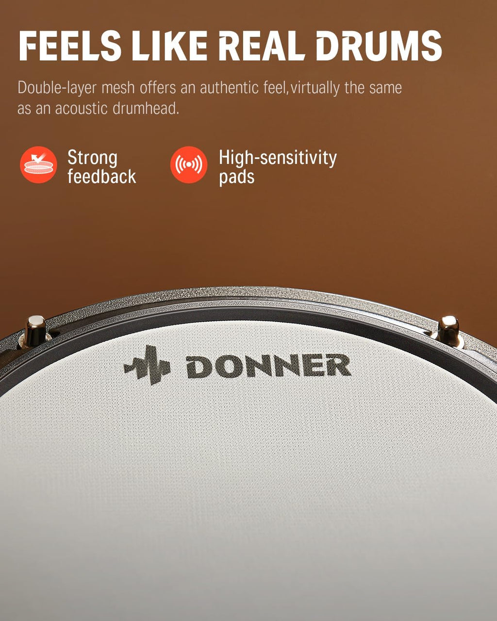 Donner DED-80 Mesh Electronic Drum Kit for Beginners – 4 Quiet Pads, 3 Cymbals, 180+ Sounds, Throne, Headphones & Sticks