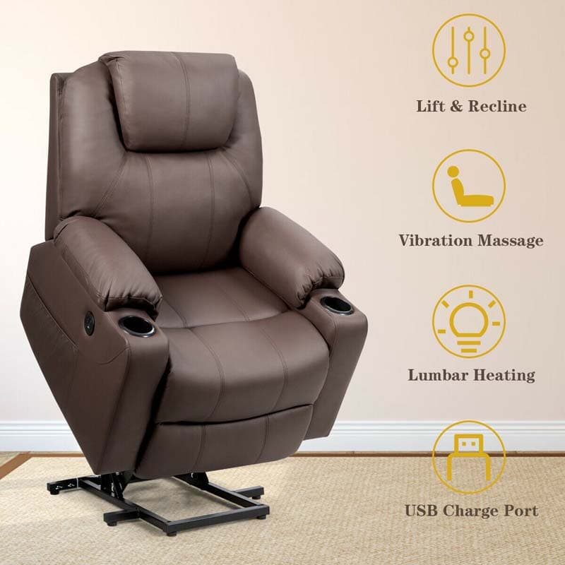 Electric Power Lift Recliner Chair with Heat & 8-Point Massage – USB, Cup Holders, for Elderly