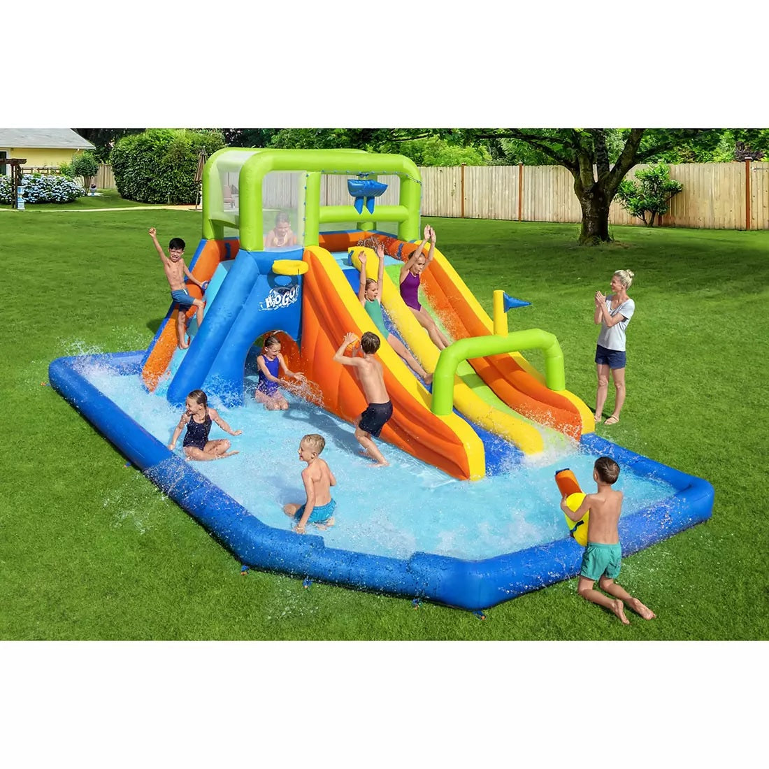 H20GO! Wild Tide Mega Inflatable Kids Water Park with Dual Slide, Climbing Wall and Splash Pool