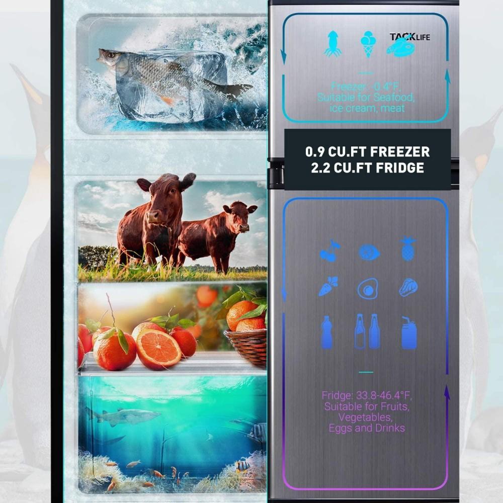 Compact Mini Fridge with Freezer 3.1 cu ft – 2-Door Stainless Steel Refrigerator with LED, Silver