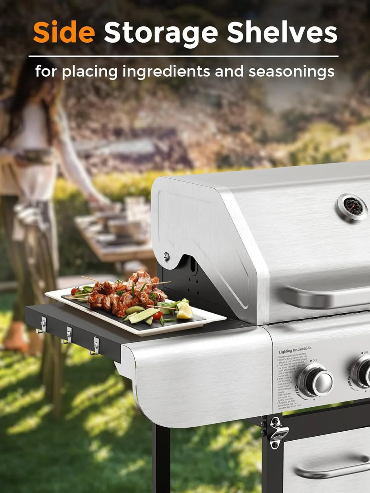 COWSAR 4-Burner Propane Gas BBQ Grill with Side Burner, 54,000 BTU Total, 502 sq in Cooking Area, Silver
