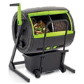 Maze 65-gallon black compost tumbler with two chambers and matching wheeled cart