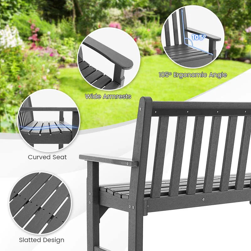 50 in All-Weather HDPE Garden Bench – 2-Person Outdoor Patio Loveseat, 705 lb Capacity (Grey)