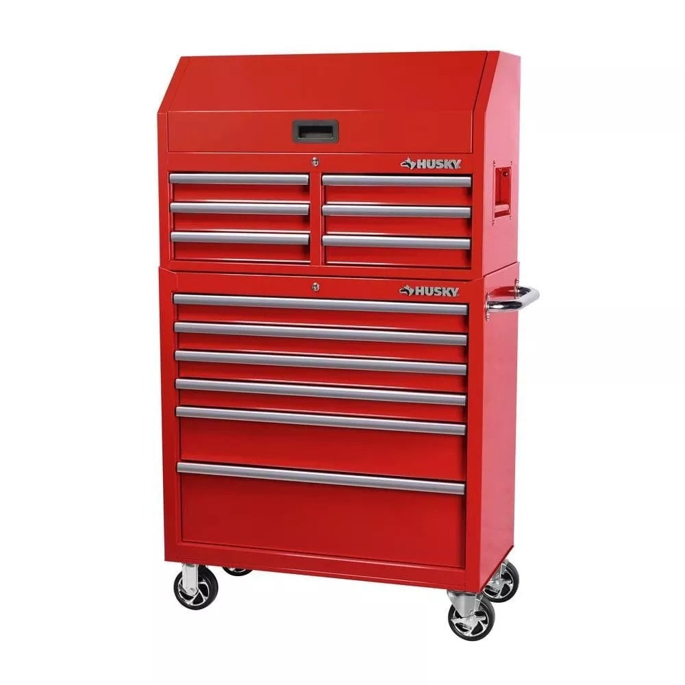 36-Inch 12-Drawer Tool Chest & Cabinet Combo – Red, Ball-Bearing Slides, Power Strip, 1,200 lb