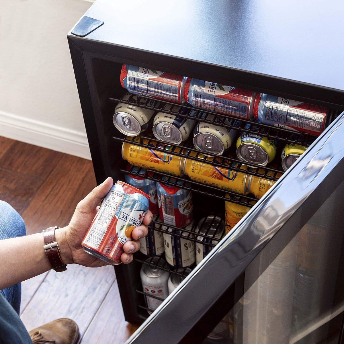 NewAir 126 Can Beverage Refrigerator – Freestanding Mini Fridge, Glass Door, LED, 7 Settings