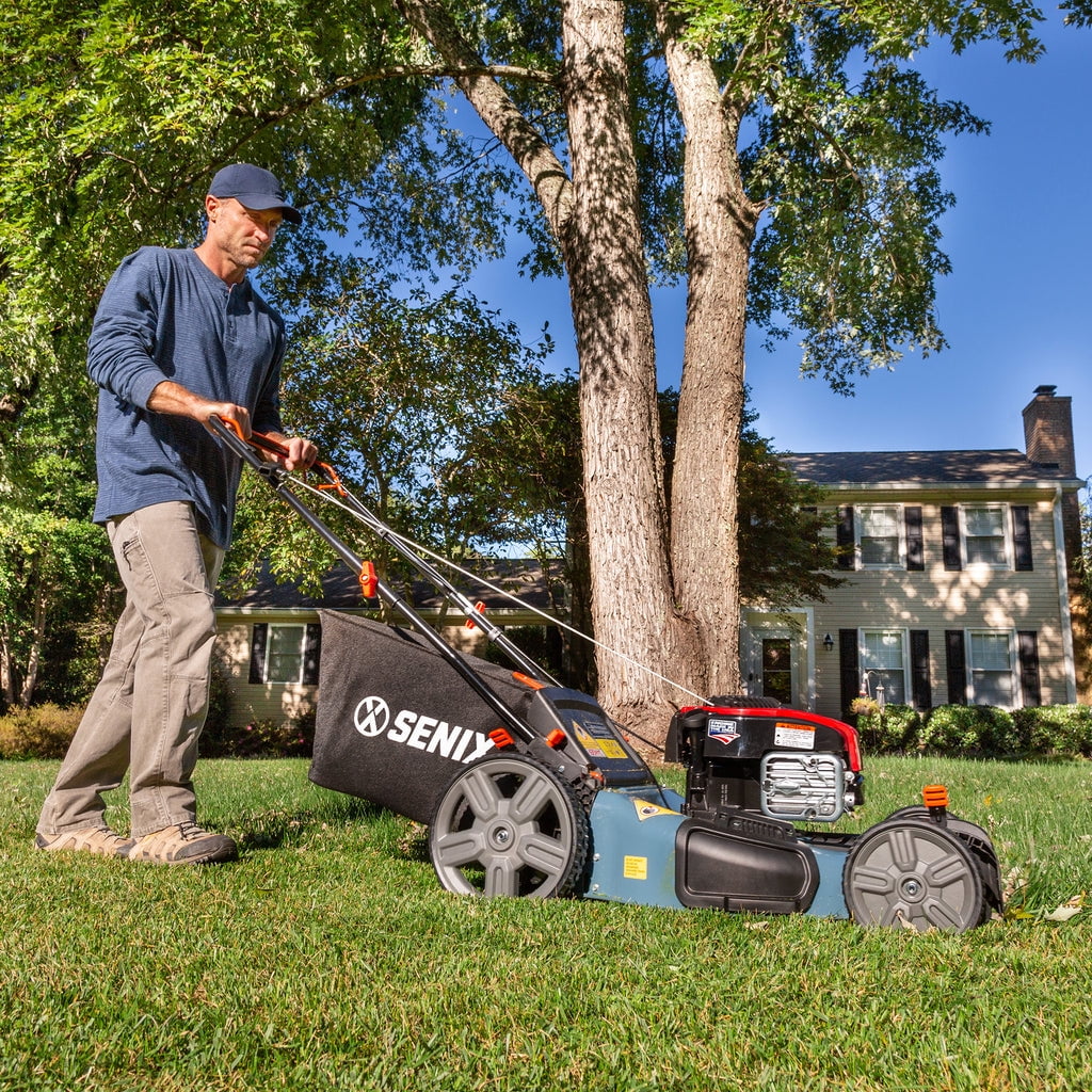 SENIX LSSG-M1 Self-Propelled Petrol Lawn Mower – 21 in Cut, 150cc Briggs & Stratton 4-Cycle Engine, 3-in-1, Blue