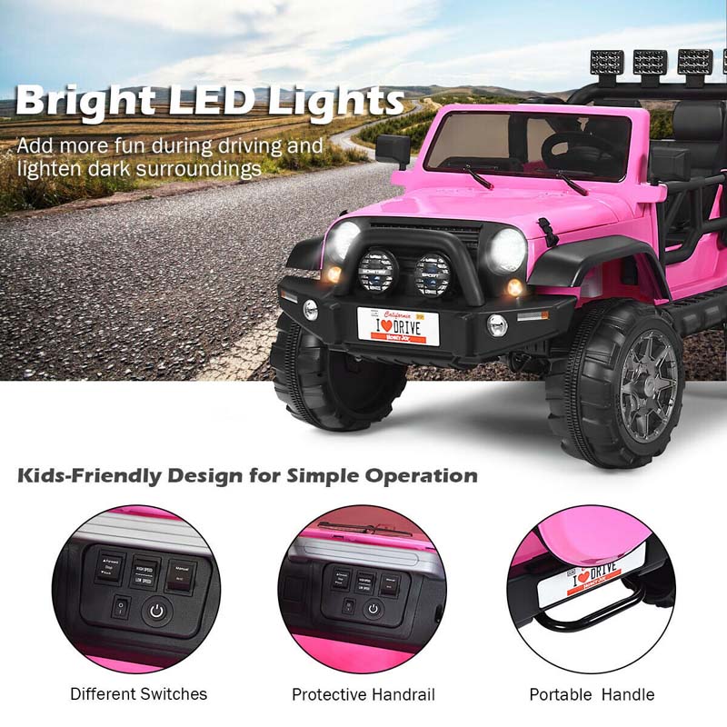 12V 2-Seater Kids Ride-On Truck with Remote Control, Storage, LED Lights and Music, Ages 3+