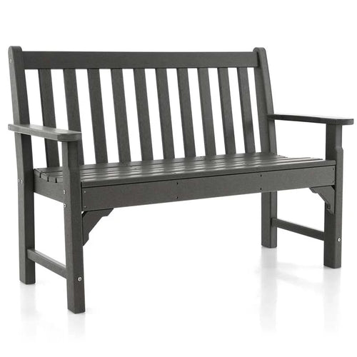 Grey all-weather HDPE 2-person outdoor garden bench with backrest