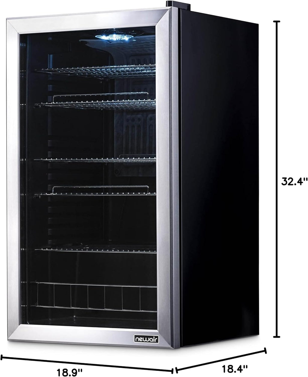 NewAir 126 Can Beverage Refrigerator – Freestanding Mini Fridge, Glass Door, LED, 7 Settings