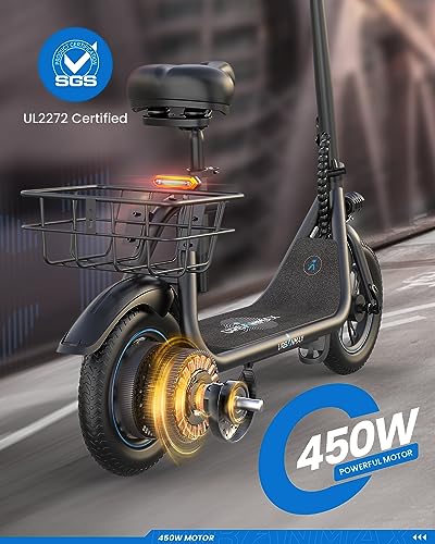 URBANMAX C1 Folding Electric Scooter with Seat – 450W Motor, 22-Mile Range, 15.5 mph, LCD