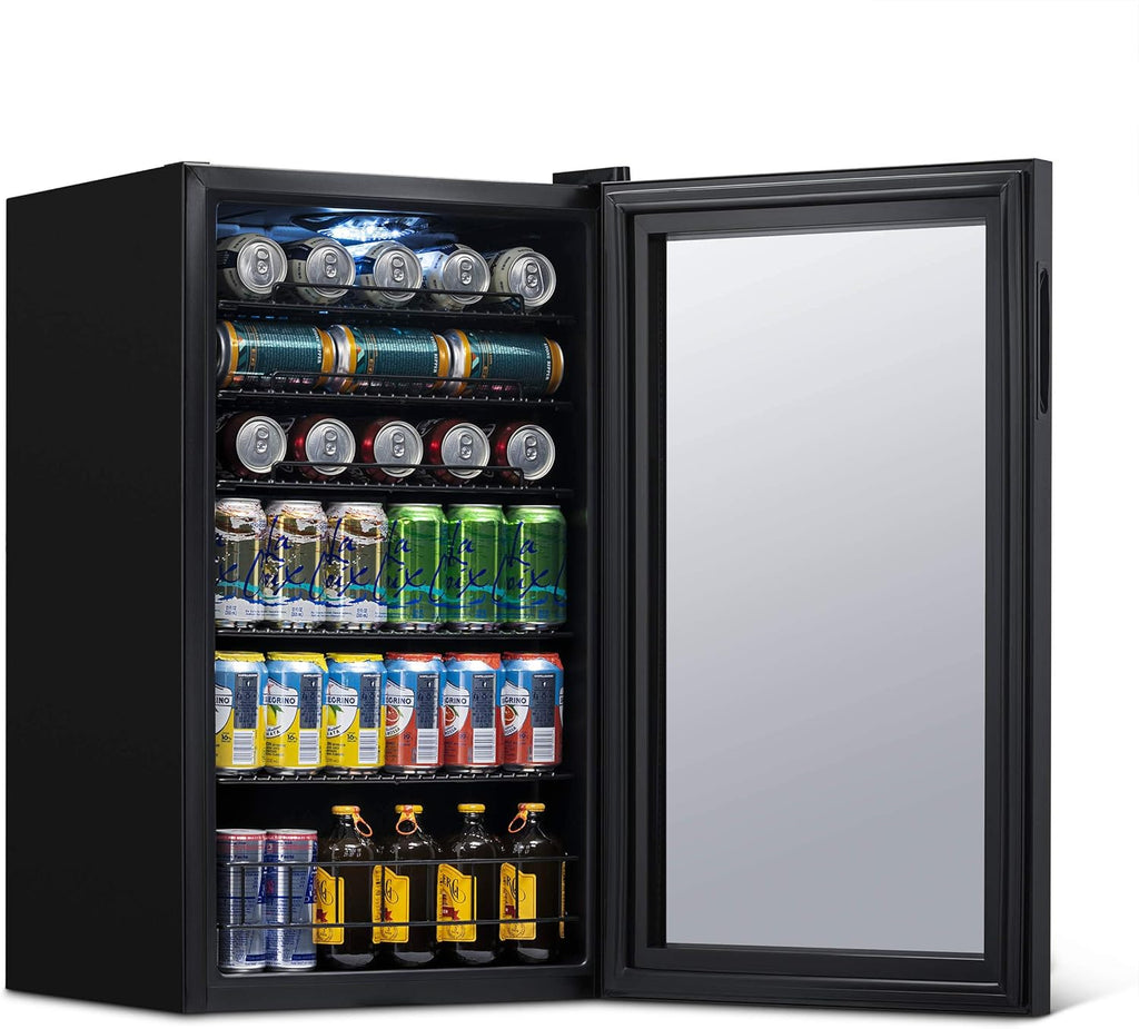 NewAir 126 Can Beverage Refrigerator – Freestanding Mini Fridge, Glass Door, LED, 7 Settings