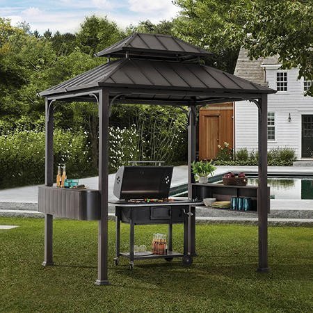 Member's Mark Hickory hardtop grill gazebo with side shelves