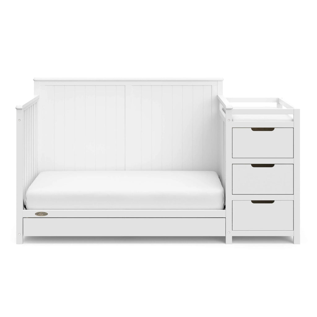 Graco Hadley 5-in-1 Convertible Crib and Changer with Drawer, White – Pine Nursery Cot