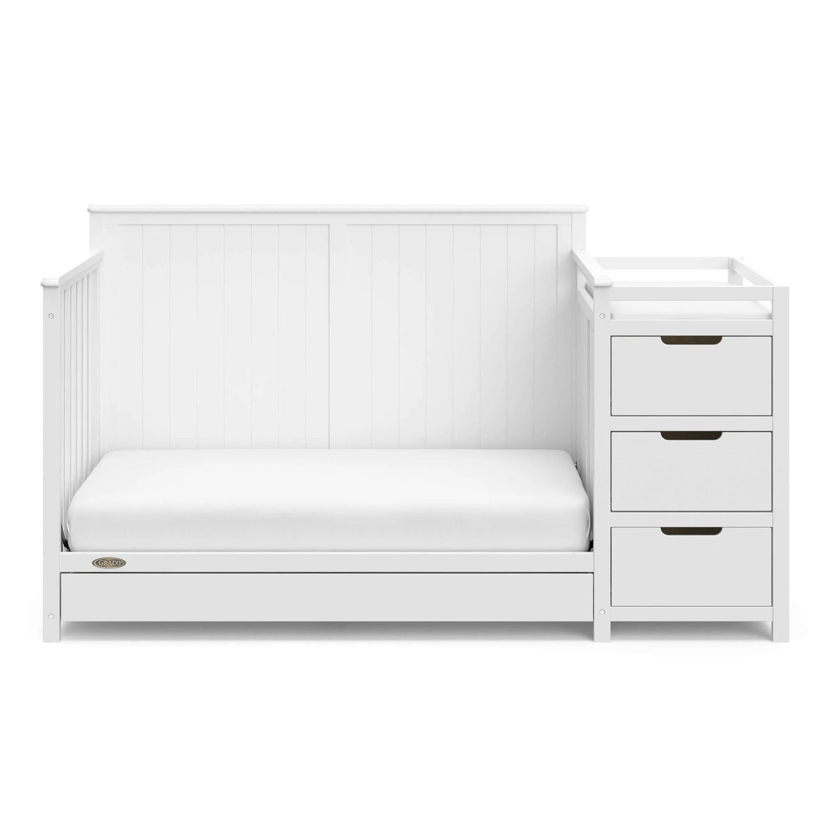 Graco Hadley 5-in-1 Convertible Crib and Changer with Drawer, White – Pine Nursery Cot