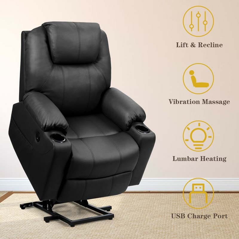 Electric Power Lift Recliner Chair with Heat & 8-Point Massage – USB, Cup Holders, for Elderly