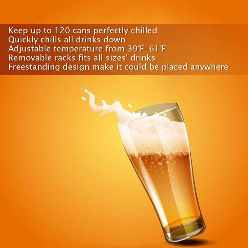 120-Can Beverage Cooler Fridge with Glass Door & Blue LED Light, 3.2 cu ft, Built-in or Freestanding