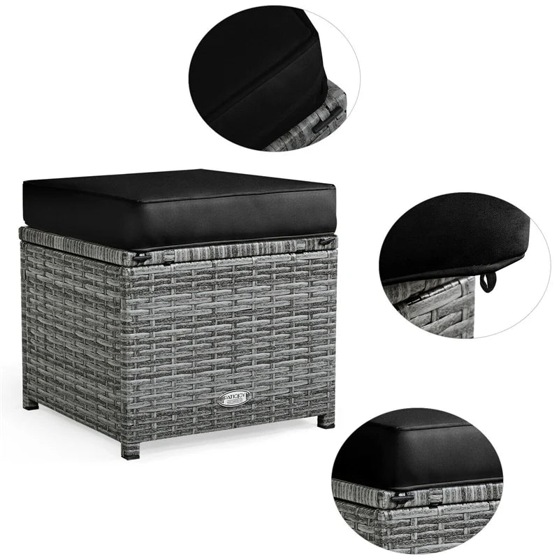 7-Piece PE Rattan Patio Sectional Sofa Set with Dining Table, Ottomans & Cushions, Mix Grey