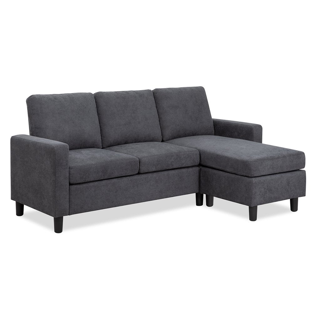 Walsunny Reversible L-Shaped Sectional Sofa - Linen Fabric Couch with Movable Ottoman for Small Spaces, Grey