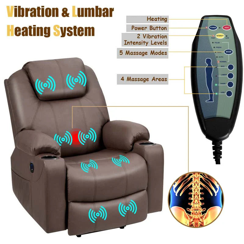 Electric Power Lift Recliner Chair with Heat & 8-Point Massage – USB, Cup Holders, for Elderly