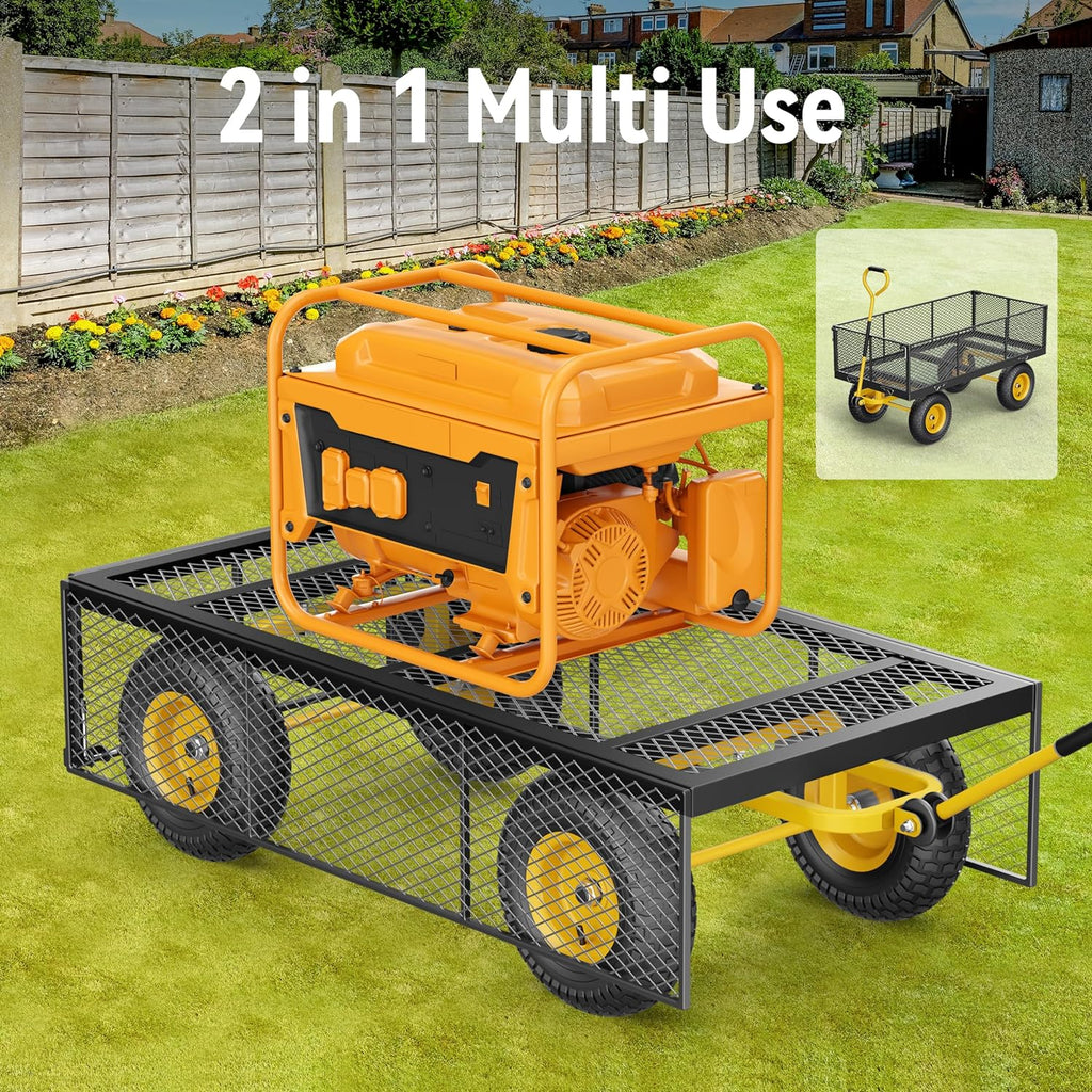 Vibemo 2-in-1 Steel Garden Cart – 1400 lb Heavy-Duty Wagon, Mesh Sides to Flatbed, 13" Pneumatic Tyres