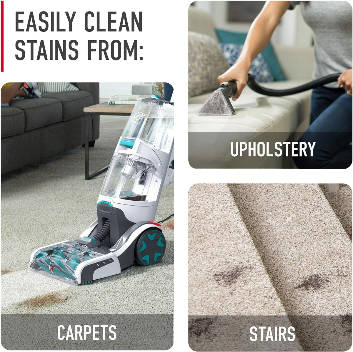 Hoover SmartWash+ Automatic Carpet Cleaner FH52000 – Deep-Cleaning Shampooer with HeatForce, Pet Tools, Turquoise