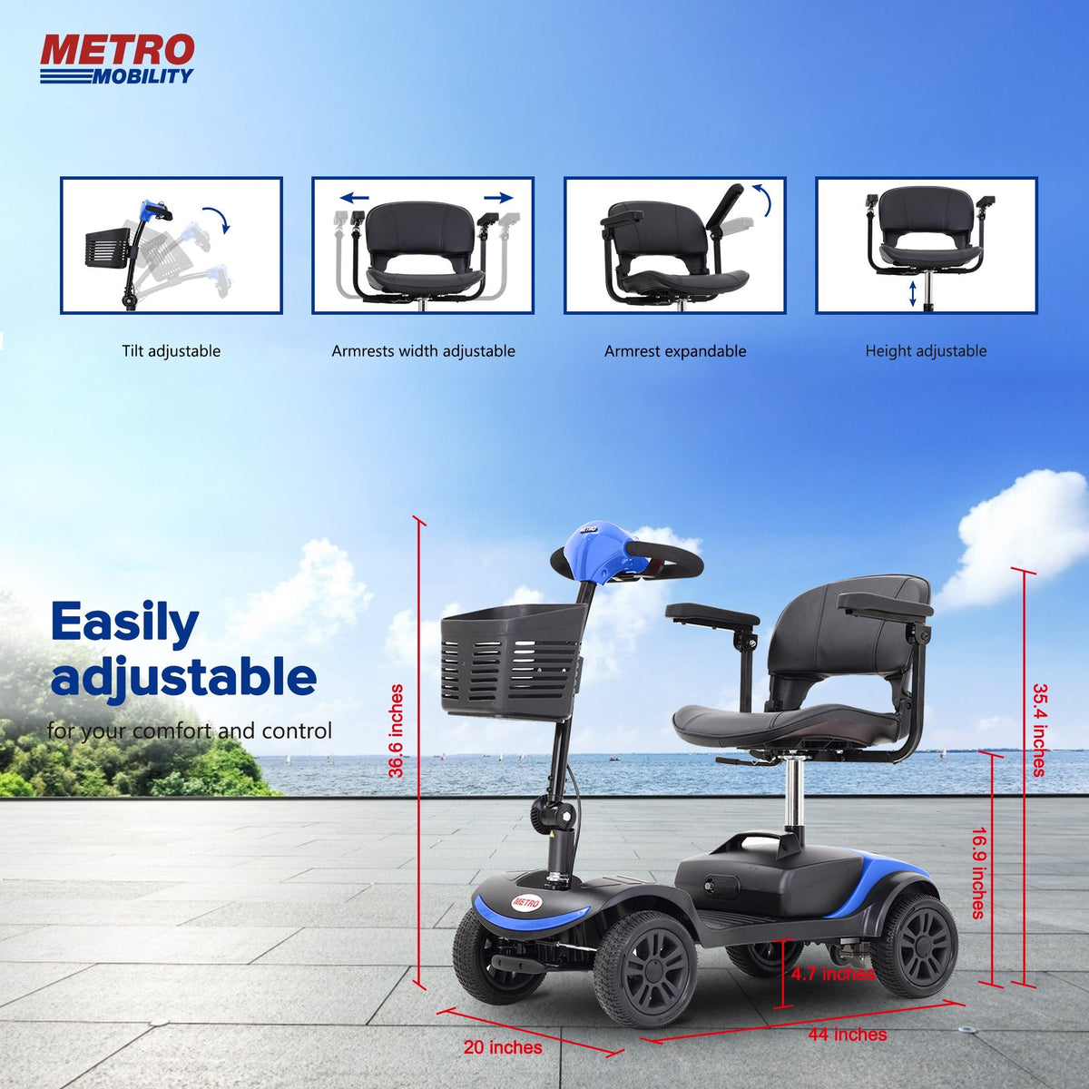 4-Wheel Mobility Scooter - Electric Travel Scooter with Swivel Seat, Anti-Tip Wheels, 265 lb Capacity, 15-25 Mile Range